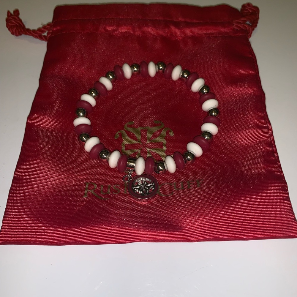 Red and white rustic Cuff Bracelet